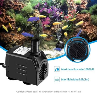 Погружний насос для ставка, фонтану, акваріума Wasserpumpe 1800 л/год, 25 Вт, 3 насадки (13/16/19 мм)