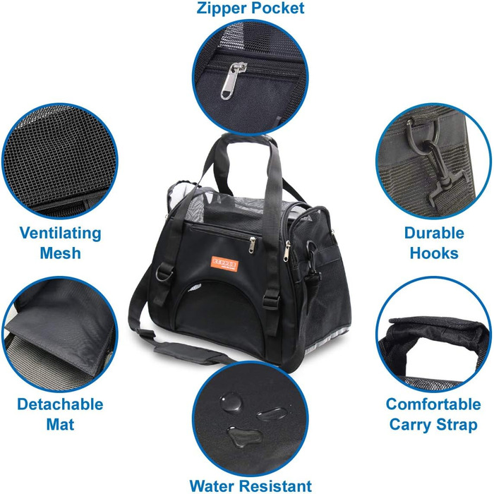 Транспортувальна сумка для тварин: котів, собак, кроликів, хом'яків. Чорна, розмір M (47x27x28 см) та L (44x30x20 см). Підходить для перельотів, вага до 5 кг. З плечовим ременем.