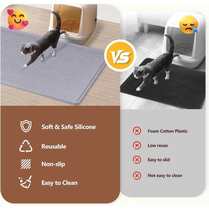 Килимок для котячого туалету Bartuke з іграшкою-м'ячиком, 86x56 см, силіконовий, контролює розсипання наповнювача, м'який для лапок, легко миється (Білий) Білий 86x56 см (Світло-сірий 97x63 см)