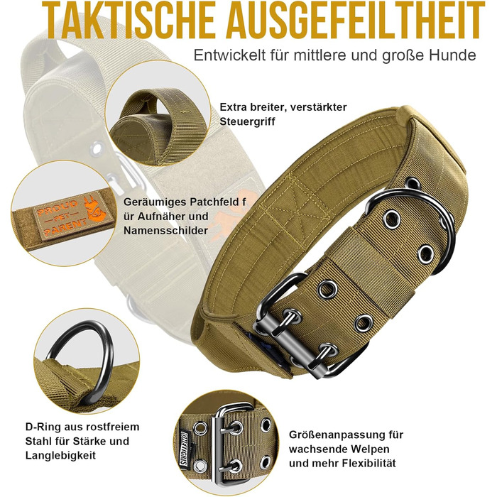OneTigris Пояс для собак 5см з ручкою та патчем, великий розмір (XL, Коричневий)