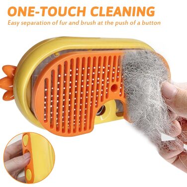 Паровушка для котів з кнопкою розблокування, 4-в-1 покращена багатофункціональна парова щітка для котів, самоочисна щітка для догляду за шерстю довгошерстих, короткошерстих собак, котів, жовта