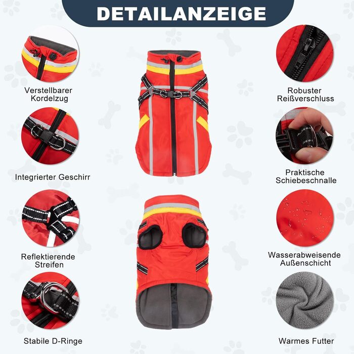 Теплий зимовий одяг для собак FeimaX: флісова куртка з блискавкою, для малих та середніх собак (червоний, 3XL)