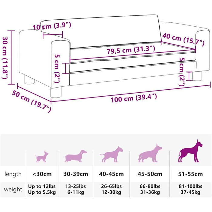 Ляжка для собак, м'який лежак з розширеним спальним місцем, диван-софа для маленьких собак, котів, штучна шкіра (капучино)