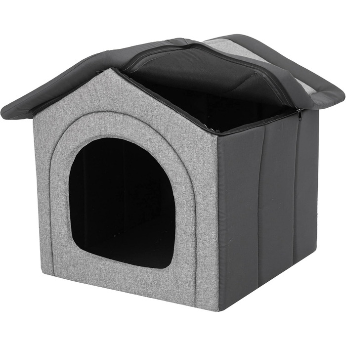 Будка для собак, вольєр, місце відпочинку, клітка для тварин, притулок для собак, вольєр для собак, будка для домашніх тварин, вольєр для домашніх тварин, будка з екологічного льону та чорного оксфорду, R6: 72 x 76 см, екологічний льон + чорний оксфорд, R