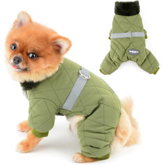 PAIDEFUL Зимовий теплий одяг для собак, з флісовою підкладкою, стежка з світловідбиваючим поясом, комбінезон на 4 лапи, пухнастий комір, м'який, вітронепроникний, для осені та зими, цуценята, теплий одяг, XL: спинка 35см, груди 47см (XXL: спинка 40см, гру