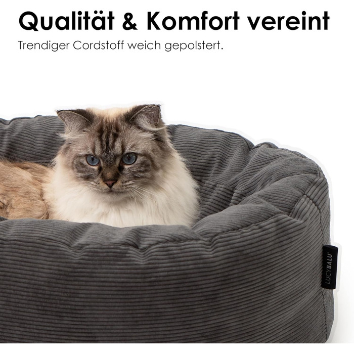 Котяче ліжко LucyBalu Dinghy, біле, м'яке, для малих і великих котів, знімний чохол, пране, лежанка, диван, подушка