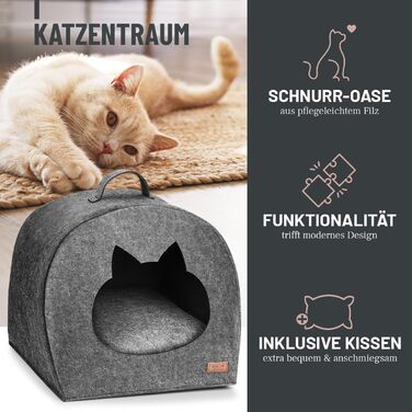 М'яке ліжко для котів ReaVET - зручне гніздище з подушкою | Місце для сну кота з подушками | Дуже м'яке та пухнасте | Ліжко для домашніх тварин з повсті для котів (Шнур-Оазис)