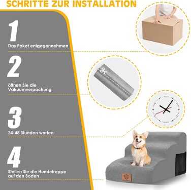 Сходинки для собак 3 ступені, антиковзні, 40 см, сірі. Підходять для маленьких собак та котів. Зручні для доступу на диван/ліжко. Легко миються.