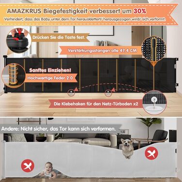 Розсувне захисне оградження для дитини та собаки, 400 см, 105 см заввишки, для сходищ/коридору/внутрішніх/зовнішніх приміщень, білий (чорний)