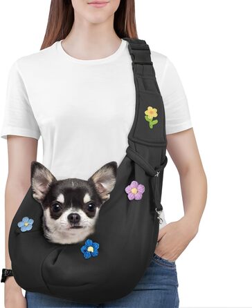 Pawaboo Сумка-переноска для собак та котів, 12lbs, квіти + чорний, регульований ремінь
