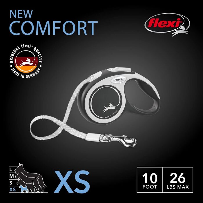 Рулетка для собак FLEXI New Comfort XS 3 м, до 12 кг, сіро-чорна, ергономічна, з міцною стрічкою
