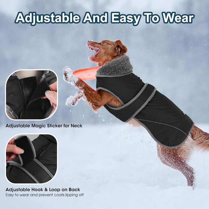 Зимовий теплий одяг для собак Dogchee: куртка з флісовим коміром, тепла та зручна, для малих, середніх та великих собак, чорна, розмір XXL (обхват грудей 78-100 см, довжина спини 61 см)