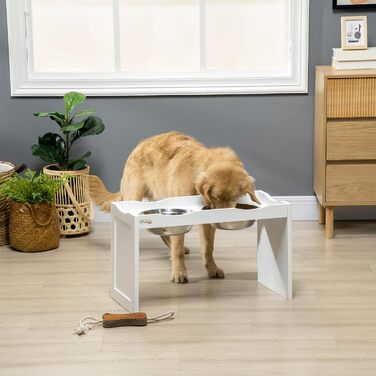 PawHut Підвищена годівниця для собак, 2 x 2L, нержавіюча сталь, білий колір, для великих собак