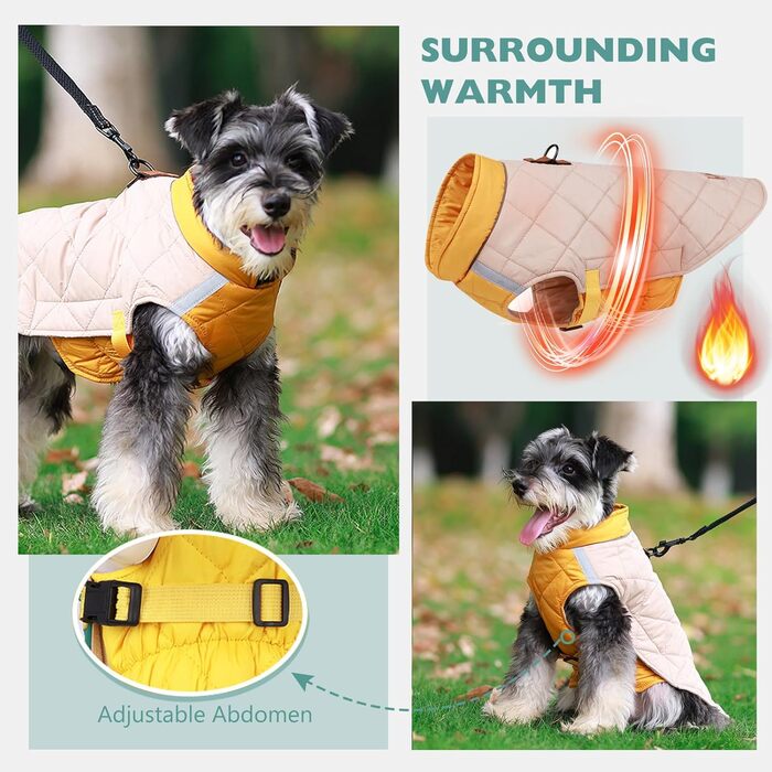 Водонепроникний нашийник для собак PETCUTE, зимова куртка для собак, захист від вітру, одяг для собак середніх та великих порід, нашийник з безпечними світловідбиваючими смугами, дощовик для собак з отвором для шлейки (2XL, Бежевий)