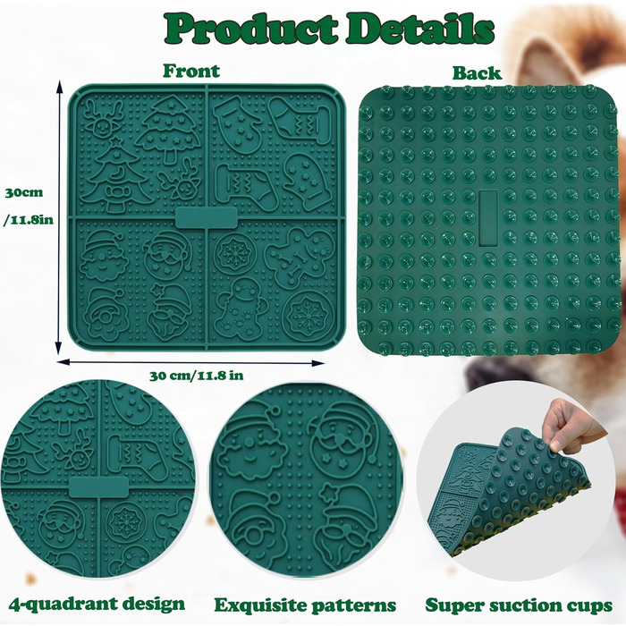 Килимок для повільного годування собак Femont, 30 см, з 165 присосками, зелений. Заспокоює, розважає, сприяє догляду за шерстю та дресируванню. Без BPA.