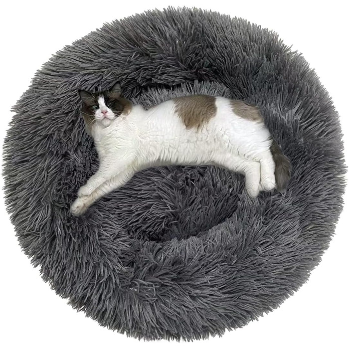 Кругліше плюшеве ліжко-пончик для собак та котів, маленьке, неслизьке, тепле та затишне, для тварин до 5 кг, розмір 43x43x12 см