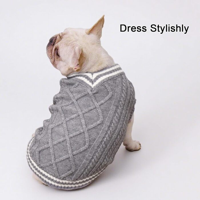 Теплий пуловер для собак, пуловер для цуценят, пуловер для чихуахуа, бульдога, коргі, французького бульдога (Сірий, XXX-Large)