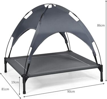 Лежанка для собак Relax4Life з балдахіном, сіра, 90x81x86 см, для дому та саду, до 60 кг