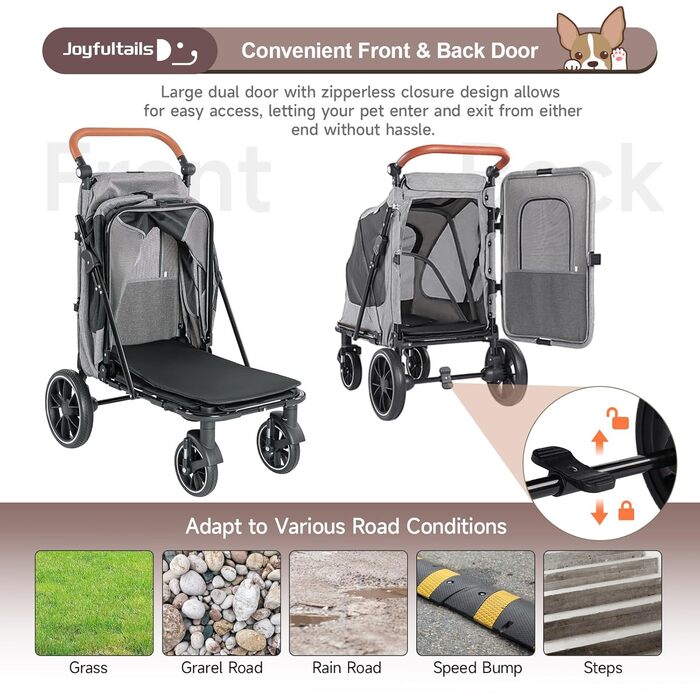 Візок для собак до 50 кг, складний, для великих та середніх собак, візок для котів, вантажний візок для собак з 4 колесами, регульована ручка