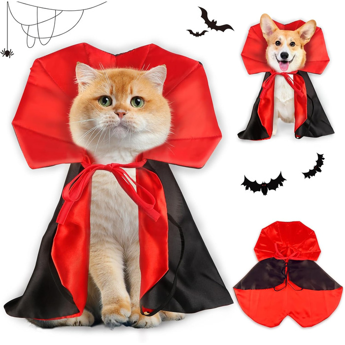 Костюм на Хелловін для дорослих: милий собака, костюми на Хелловін, накидка вампіра, регульований костюм для домашніх тварин з нагрудником, довжина спини 40 см, накидка вампіра-чаклуна, костюми для котів
