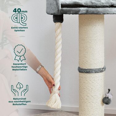 HAPPYPET Преміум Дряпальня 'Balu' для великих котів, стійка - котячий комплекс, кліматична драбина, для Мейн-кун, Регдолл, міцний сизаль, товсті стовпи 18 см, 100 см у висоту, сірий (BASIC)