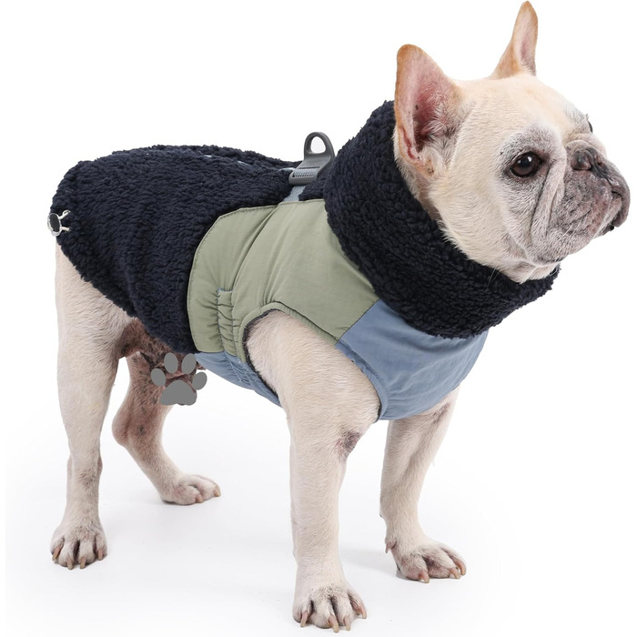 Зимовий теплий одяг для собак, куртка з флісовою підкладкою, вітронепроникна, з отвором для шлейки (Блакитний, S)