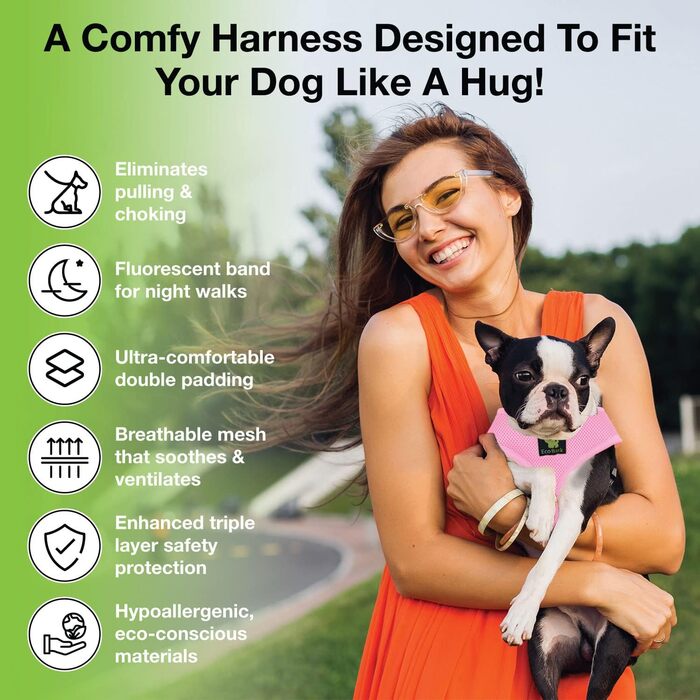 Новинка! Еко-повідок-жилетка для собак Nature Friendly Mesh – ультра м’який, безпечний, регульований шлейф для вигулу та бігу, Hug Extra, рожевий/чорний/синій, Nautical
