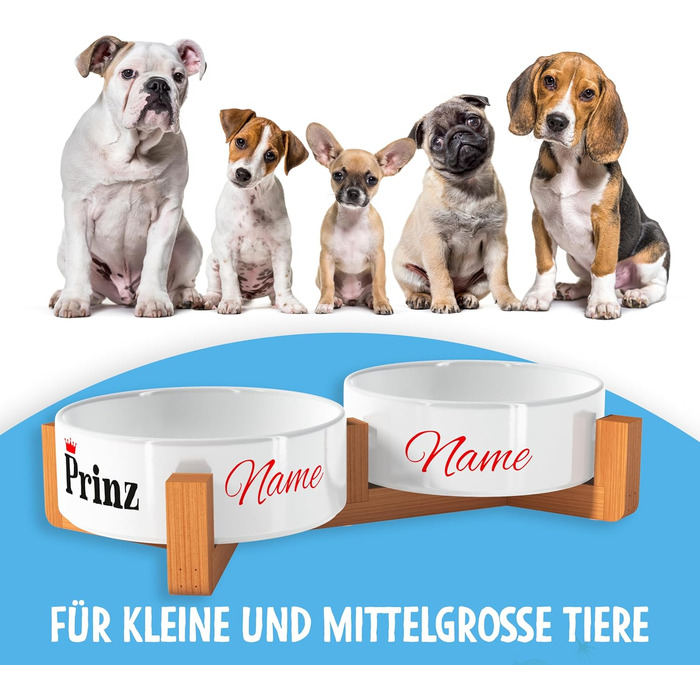 OWLBOOK Миска для собак з гравіюванням імені, подвійна миска для корму та води з кераміки та бамбука, 300 мл