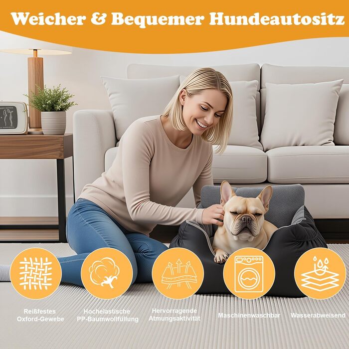 Автокрісло для собак - стабільне, для малих порід (до 12 кг), з ременем безпеки, водовідштовхувальне, знімний килимок, бічні кишені