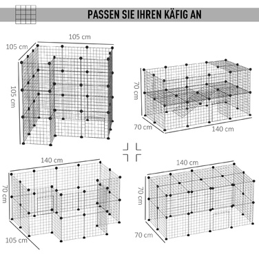 PawHut Barrier Манеж для маленьких тварин своїми руками 36 тарілок чорний 146x73x73см безпечний манеж для цуценят для приміщень та вулиці