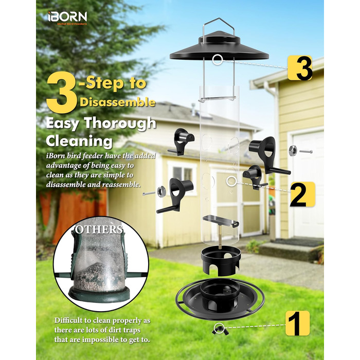 Годівниця для птахів iBorn на відкритий простір – металева годівниця для птахів, 900г місткість, чорна