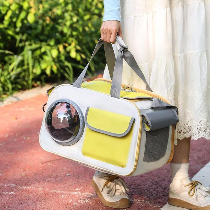 Транспортна сумка для кота Transportbox Katze, складана переноска для кошенят з вікном-пузирем | Дихаюча сумка на плечі для собак, переноска для кота в літак, на вулицю, кемпінг, мотоцикл, автомобіль, жовта