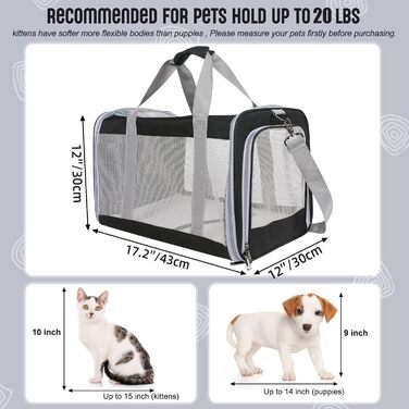 Транспортна сумка для великих котів (до 9 кг), складана переноска для котів/2 кошенят, м'які стінки, переноска для собак з надійним ремінним кріпленням, чорного кольору