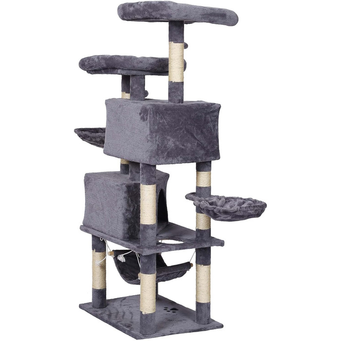 Дряпка для котів Wiltec сірого кольору з мотивом лапок 145 см: дряпка, платформа, будиночок, гамак, кліматичний комплекс для котів