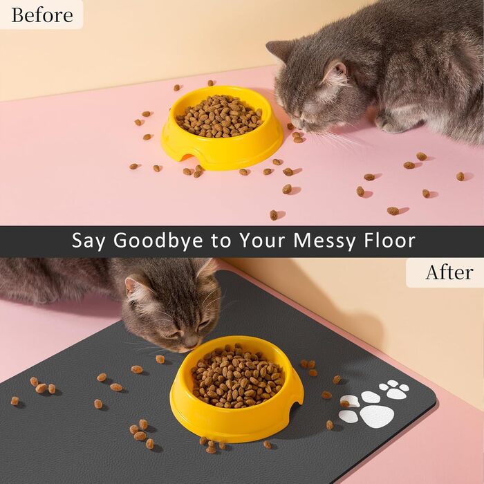 Гумова килимок для годівлі собак та котів, 44.5 x 71 см, сірий (4 лапки)