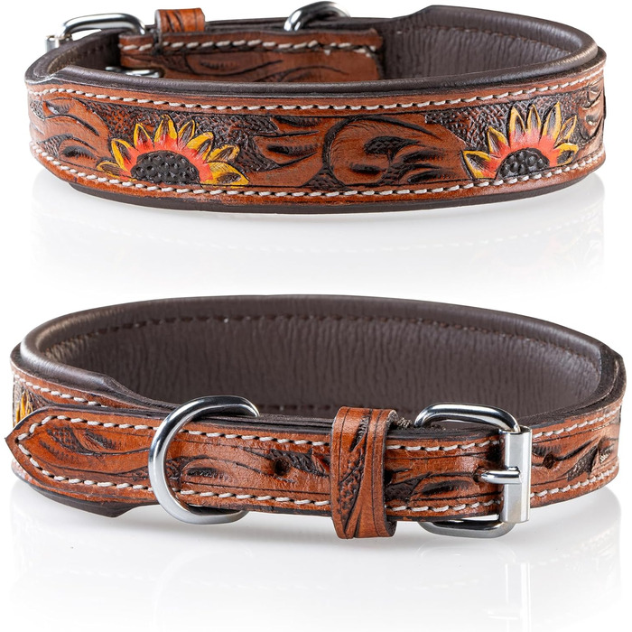 Стильне шкіряне нашийник для собак Джек Рассел від Unikat: ручна робота, з м'якою підкладкою. Нашийник з натуральної шкіри буйвола, для собак середніх порід. Розмір L (40-49,5 см)