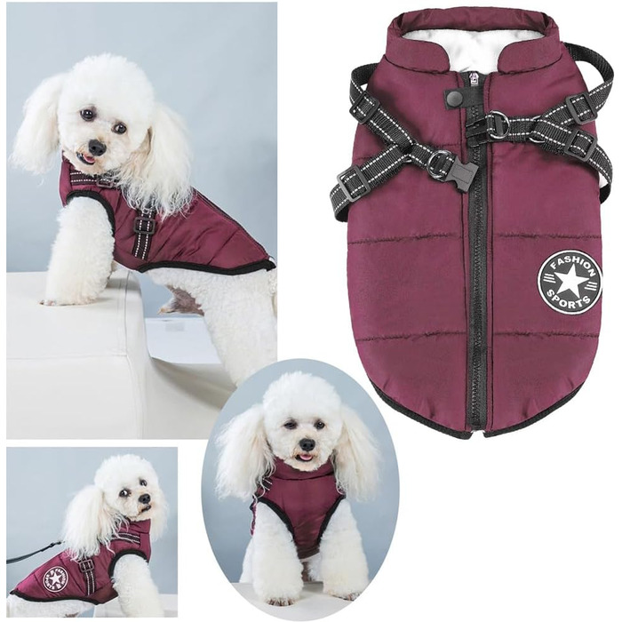 Тепла зимова куртка для собак Aiboria 2-в-1: вітро- та водонепроникна, з жилетом, кольори: фіолетовий, зелений, розмір L