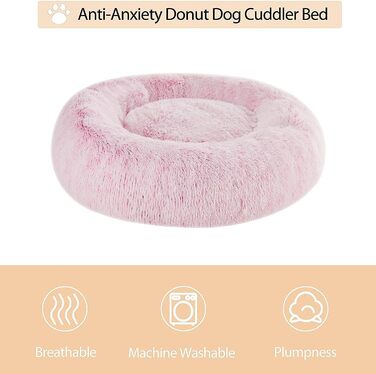 М'яке ліжко для собак великих порід WNPETHOME, заспокійливе доунат-ліжко, тепле та затишне, рожеве