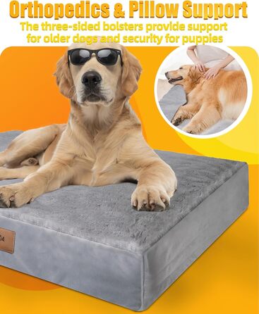 Ортопедичне ліжко для собак Sytopia, великих порід, 107x76x10 см, сіре. Знімна водонепроникна наволочка, антиковзаюча підкладка, міцна матрацна поверхня.