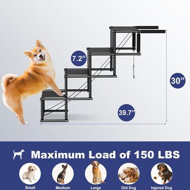 Rampe для собак HEYOUTH – 4 сходинки, до 80 кг, для авто, SUV, LKW, високі ліжка (101*75*47 см)