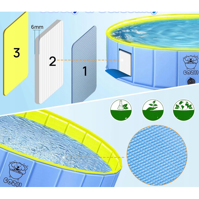 Складаний басейн для собак великого розміру, протиковзкий, для саду та двору (120x30 см)