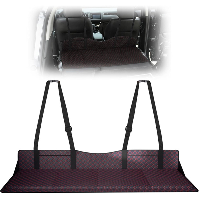 Розширювач сидіння заднього ряду авто, розкладний килимок-матрац для заднього сидіння, портативна платформа для кемпінгу та сну, універсальний для SUV, MPV та компактних авто (Чорний, Шкіра)