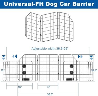 Бар'єр для собак OUSHENG в SUV: регульована перегородка для автомобіля, сітка, чорний колір
