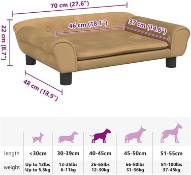 Крісло-ліжко для собак, м'яке ліжко для тварин, диванчик для маленьких собак та котів, з велюру (70 x 48 x 22 см, Коричневий)