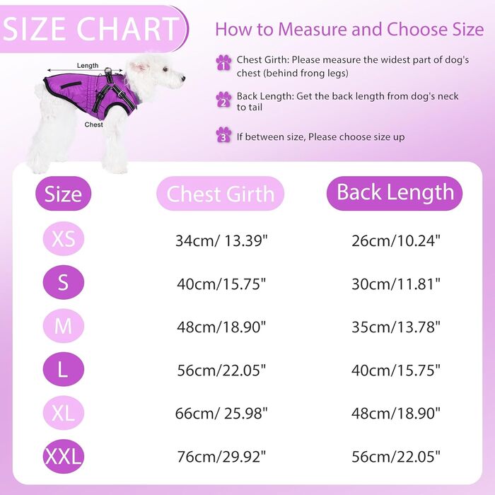 Водонепроникний зимовий одяг для собак з інтегрованим шлейкою, M, фіолетовий