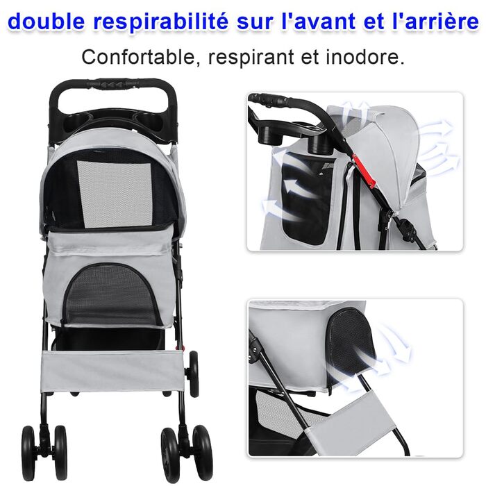 Дитяча коляска для собак та котів Homewell, складана, до 20 кг, з сумкою та підсклянником (сіра)