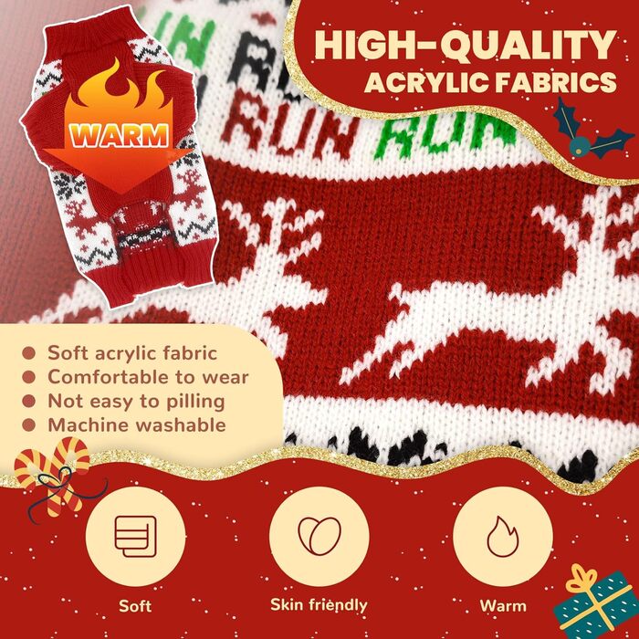 Святковий новорічний пуловер для собак з оленем, одяг для собак з отвором для повідка, костюми для котів, Французький бульдог, Чихуахуа, Такса, Франчі, одяг для собак X-Large, червоний олень