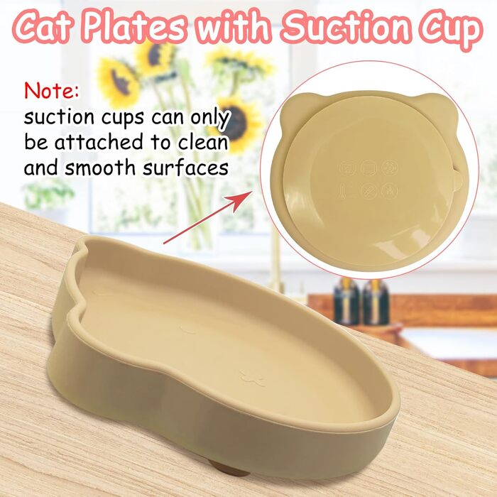 Набір мисок для котячого корму Apatal з присосками, 17,8 см, плоскі, Kitty Plate, комплект з 3 антиковзних мисок для тварин, зменшує подразнення вусів, втома, миска для цуценят для сухого та вологого корму