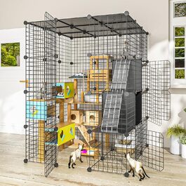 PAWING Великий вольєр для котів Indoor з кубом для зберігання, Catio Outdoor, металевий дріт, вольєр, знімна котяча кімната, ігровий майданчик 3x3x4, вольєр для котів Kitty з платформою для 1-3 котів, 41L x 41W x 55H