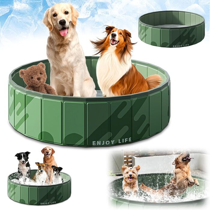 Складний басейн для собак, 80 см, 20 см, темно-зелений. Портативний басейн для собак та котів для дачі та саду. Міцний, надувний, для активного відпочинку.